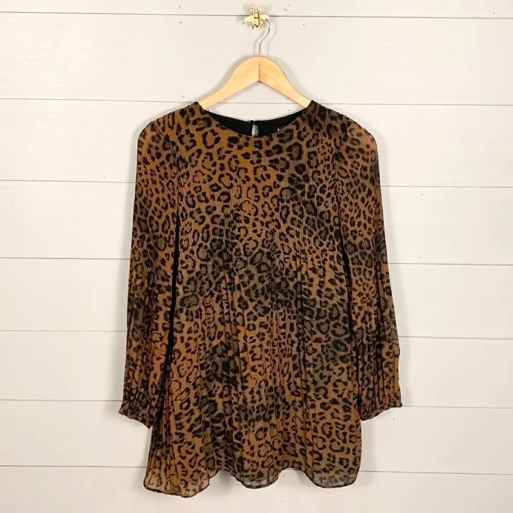 Zara trf collection leopard printed flowing mini dress or tunic length blouse XS